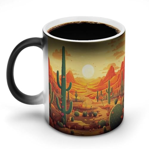 asbwuo Mug à changement de couleur magique - La tasse change de couleur lorsqu'elle est chaude, cadeau original et charmant. Cactus au coucher du soleil.