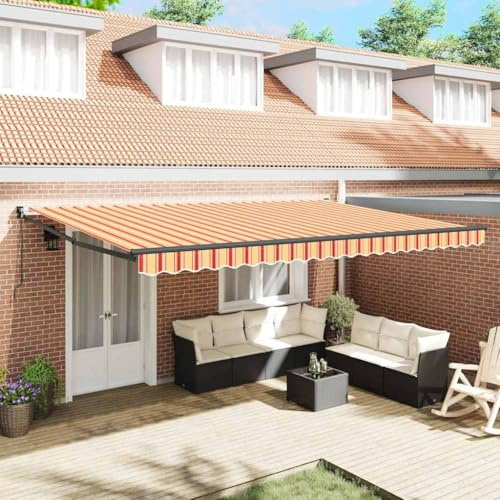 Gelenkarmmarkise Markisen Klemmmarkise,Einziehbare Markise Gelb und Orange 500 x 300 cm,Für Balkon Terrasse Garten,Terrassenüberdachung,Einfach Zu Warten