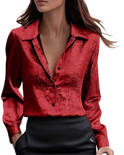 Blusas de satén de seda para mujer, camisas de manga larga metálicas brillantes con botones, blusas casuales para negocios, oficina, trabajo