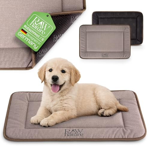 RAW Nature KIVO Hundematte S, 60x45x3cm, Sandbraun, rutschfest | Kompaktes Format für kleine Hunde, Cord-Liegefläche, rutschfest, waschbar bei 30 °C, ideal für Box, Auto & Zuhause