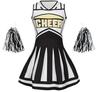 ZFIHAV Cheerleader Uniform Cheerleading-klänning söt barnpom-poms prestanda barn högtid festkläder tillbaka till skolan säsong för kvinnor (svart, 110 (4-5 år))