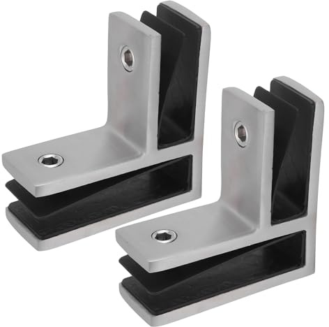 Ciieeo 2pcs 90° Glass Railing Clamps for 10-12mm Thick Panels Brushed Finish Glass Fence Fixing Clips for Balcony and Deck Railings Balustrade Accessories