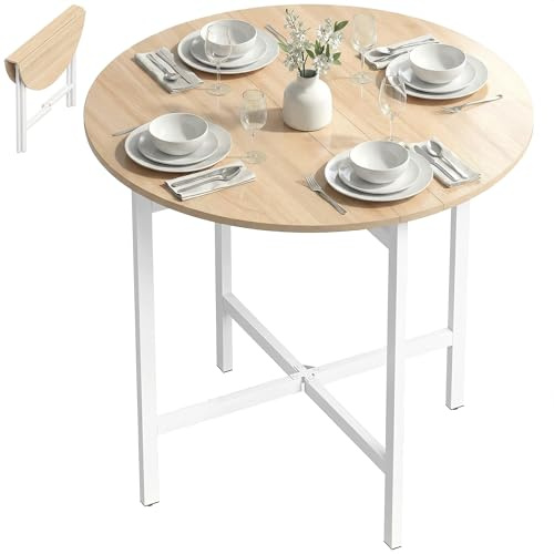 HOMCOM Esstisch Klappbar für 2-4 Personen Rund 80 x 80 x 76 cm Naturholz