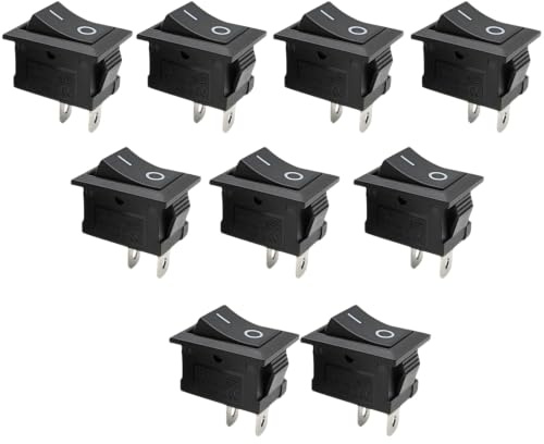 MisFun 10 Stück Mini Wippschalter Wipptaster 6A 250V AC 10A 125V AC | Schalter und Taster Kippschalter Geräteschalter Schwarz Rechteckig Einbau ca 21 x 15 mm 2 Polig EIN/AUS