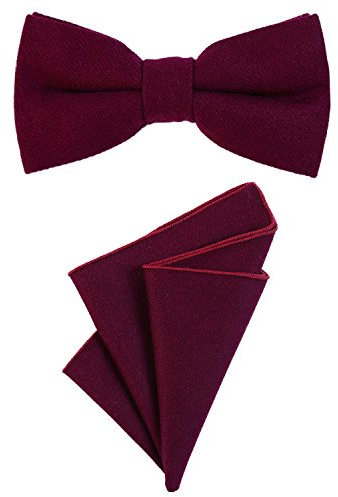 DonDon Herren Fliege 12 x 6 cm gebunden längenverstellbar und Einstecktuch 23 x 23 cm farblich passend aus Baumwolle beere