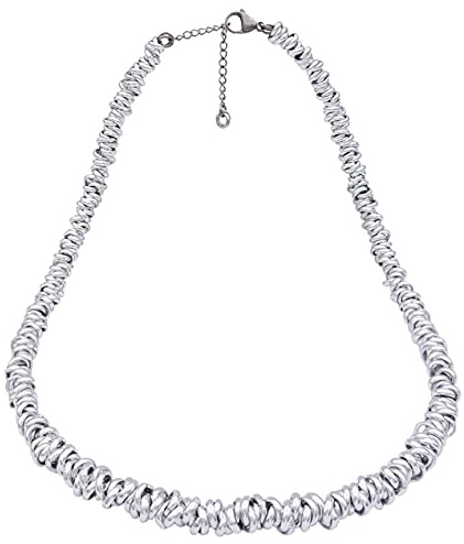 ParticolarModa Collana nodini intrecciati regolabile per donna in alluminio e acciaio spessore 6 mm (45 cm + 5 cm di catenella regolazione, Argentato)