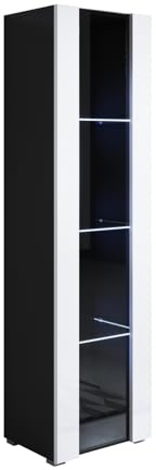 MB Muebles Bonitos | Vitrinenschrank Luke V5 | Breite 40 x Höhe 167 x Tiefe 29 cm | Glänzendes Melamin | Mit Standardfüße | Schwarz und Weiß
