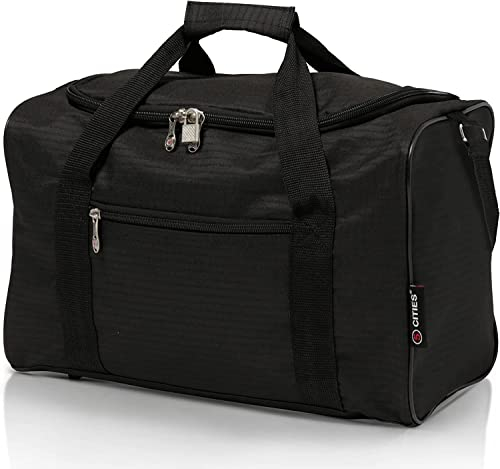 5 Cities 40x20x25cm Ryanair Maximale Untersitz Leichte Flugtasche Handgepäck Tasche für Flugzeug 40x20x25 - Passt auch für Wizz Air (Schwarz)