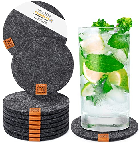 Miqio® Design Filzuntersetzer rund oder eckig für Gläser | Nachhaltige Oekotex Glasuntersetzer aus Filz | 10 Untersetzer für Getränke, Kerzen, Tassen, Bar, Glas | Tisch Deko