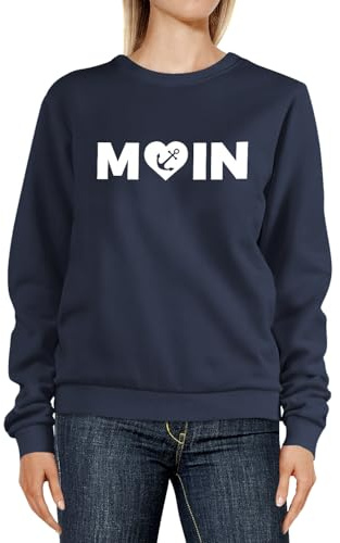 MoonWorks® Sweatshirt Damen Aufdruck Moin Herz mit Anker Rundhals-Pullover Pulli Sweater Navy XL