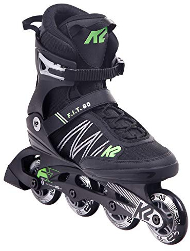 K2 Inline 30E0873 F.I.T. 80 - Patines en línea para hombre con bota blanda K2, color negro y verde [Exclusiva Amazon]