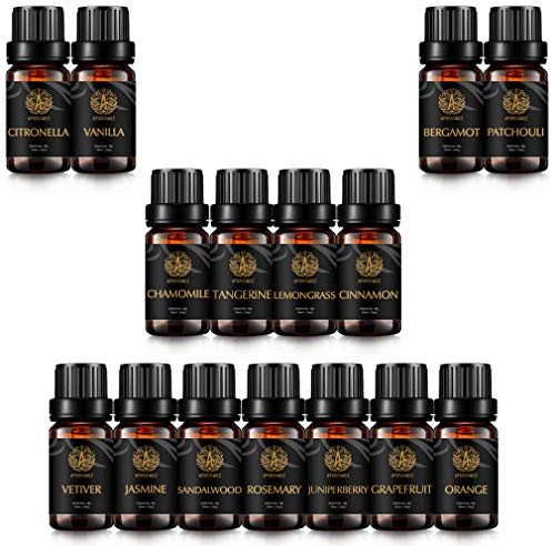 15x10ml Aromatherapie Kamille ätherisches Öl Set für Diffusor, 100% reines Bergamotte ätherisches Öl Kit für Luftbefeuchter-Vanille, Citronella, Patchouli, Rosmarin, Mandarine... Ätherische Öle Set