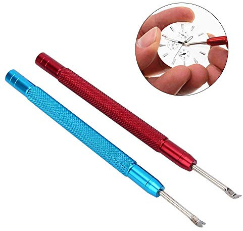 Sonew 2pcs Outil de pressage des Aiguilles de Montre, Retrait des Aiguilles de Montre, Levier d'aiguille de Montre, Accessoire pour réparation de Montres (Red + Blue)