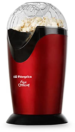 Orbegozo PA 4300 - Palomitero portátil, sin aceite, funcionamiento rápido, cazo medidor, 1000 W, Rojo Metalizado