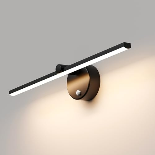 LANMOU Lampe Miroir Salle de Bain, 41cm Applique Salle de Bain avec Interrupteur, Dimmable Tactile 4000K, Rotative à 300°, 5W LED 400LM, Ip44, Noir, Éclairage Salon Chambre Couloir