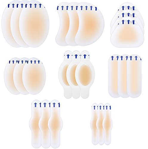 24 Pieces Invisible Gel Blister Plasters Hydrocolloid Waterproof Adhesive Blister Bandages Prevention Patches for Heel Foot Toe Forefoot and Protect Skin Abrasion
