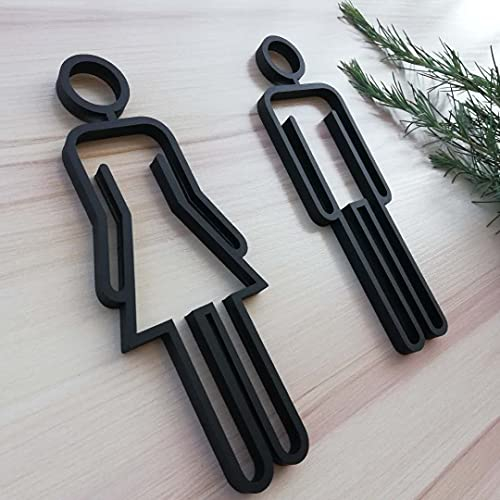 CHENRUN Letrero de WC Decoración de baño rústico, Letrero de Puerta de baño Letrero de baño Letrero de baño Letrero de baño para Hombre y Mujer(Black)