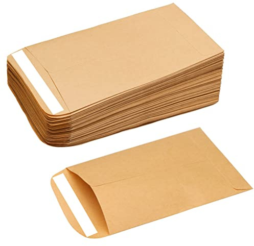 kuou 120 Pcs Small Brown Envelopes for Seeds, Self-Adhesive Seed Envelope Paper Coin Envelopes Seed Packets for Money Seeds Packing Storing Small Items Wages Notes Beads(2.4 * 3.9inch)