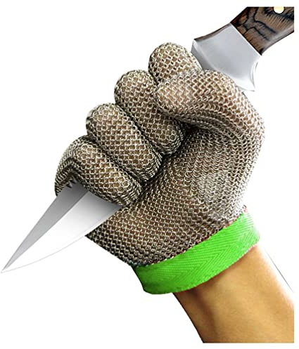 BCPPO Kettenhandschuh Schnittschutzhandschuhe for Metzger, Handgelenkband aus Nylon Sicherheitsarbeitshandschuhe, stichfeste Handschuhe aus Edelstahlkettenhemd (Size : A Pack of one/S)