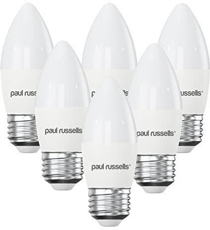 Paul russells LED Candle – Dimmable Edison Screw Light, 5.5W 470 LM E27 C37 LED Bulbs, 40w Equivalent, 4000K Cool White/Natural White, Dimmer ES Energy Saving Ceiling Lightbulbs, Pack of 6
