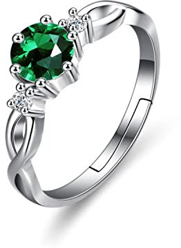 Bellitia Jewelry Damen Einfache Öffnen Verstellbare Ringe aus 925 Sterling Silber für Frauen Mädchen, Ring Damen Edelstein Verlobung mit 0.7ct Zirkonia