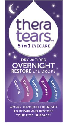 TheraTears® Overnight Restore Dry or Tired Eye Drops | Repairs and Hydrates Eyes’ Through the Night | Long-Lasting Relief and Preservative Free | 5 in 1 Eye Care Drops | 10ml