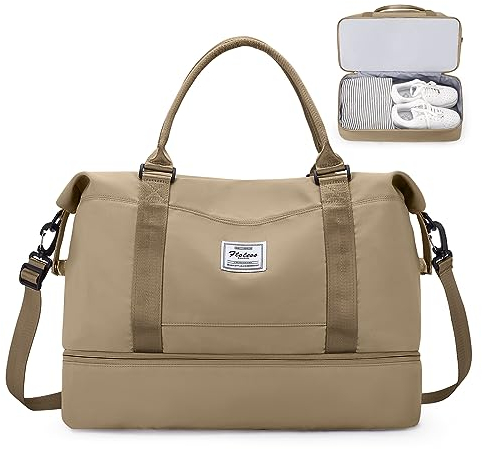 Reisetasche Damen Easyjet Handgepäck Tasche Sporttasche Weekender Bag Schwimmtasche Wasserdicht Travel Bag Duffle Bag Fitnesstasche Trainingstasche Krankenhaustasche mit Schuhfach,A12-Khaki