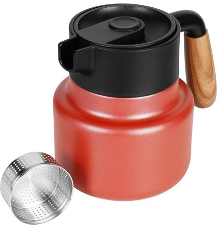 Belle Vous Rote Edelstahl Thermoskanne - Kaffeekanne - Kunststoffgriff und Teesieb - 800 ml Thermoskanne mit doppelwandiger Isolierung - Isolierkanne für heiße oder kalte Getränke