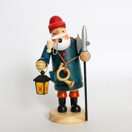 PIONEER-EFFORT Deutsche Räucherfigur aus Holz, 18,5 cm, handgefertigter Nachtwächter mit Laterne und Horn, einzigartige Urlaubsdekoration, perfekt für Weihnachten, Heimdekoration und saisonale