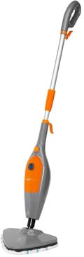 Scopa a Vapore con 9 Attrezzi Inclusi Ideale per Tappeti - Lavapavimenti a Vapore per Sporco Ostinato e 9 Accessori, 0.3L, 1500W, Grigio e Arancione