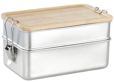 AsCoRP Lunchbox, Edelstahl, doppellagig, quadratisch, Bento-Box, Outdoor-Camping-Geschirr (1630 ml)