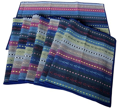 WAZAIGUR Handgewebte Tischsets aus 100 % Baumwolle, bunt, geflochten, gerippt, langlebig, wärmeisolierend, 8 Stück, blau