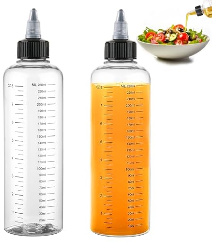 VZXQX Biberon Cucina 250ml, 2 Pezzi Flacone Dosatore Olio da Cucina Plastica Oliera con Tappo a Punta, Bottiglia per Olio Plastica Bottiglie da Spremere per Olio, Salsa, Condimenti Liquidi