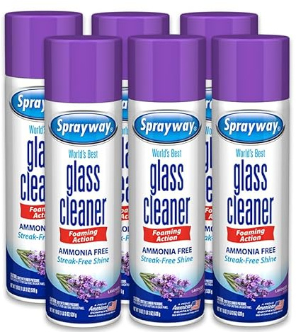 Sprayway Glass Cleaner Lavender Scent Foaming Aerosol Spray, 19oz, Pack of 6 | Ammonia-Free, Streakless, Fast-Acting | Cleans & Polishes Glass Surfaces | Removes Fingerprints, Dust, Dirt, Smoke Film