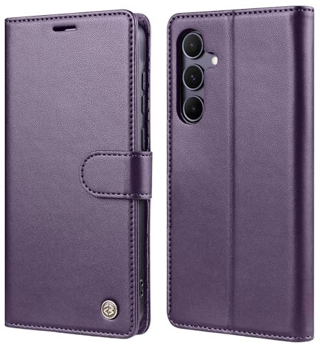 Giyer Leder Handyhülle für Samsung Galaxy S23 Hülle mit Schutzfolie, PU Kartenfach Wallet Schutzhülle Smartphone Galaxy S23 5G Stoßfest Ständer Flip Case für Samsung S23 Neue Klapphülle (Lila)