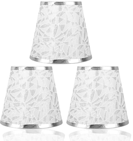 Juego de 3 pantallas de lámpara, pantallas pequeñas para mesa, E14, cubierta de tela para candelabro, lámpara de pared (plata)