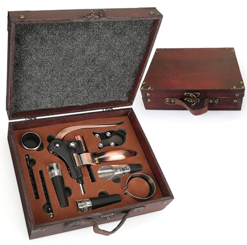 ZBPASL Juego de sacacorchos en caja de madera regalo, abridor de vino de lujo, juegos de sumiller de vino con abridor de botellas, cierres de vino, accesorios de vino (estilo 03)