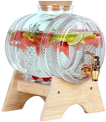 Distributore di bevande in vetro 100% a prova di perdite, con rubinetto, barattoli di vetro trasparente, tappi in legno, ideale per ufficio, campeggio, erogatore di succhi e acqua, contenitore