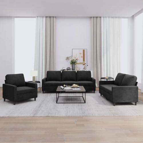 CINDERFUL 3-TLG. Sofagarnitur mit Kissen Schwarz Samt,Edle Wohnlandschaft mit Samtbezug Perfekter Ort zum Entspannen, Lesen und Genießen Möbel, Wohnzimmer