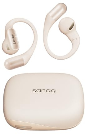 SANAG G6S Open Ear Headphones, Air Conduction Bluetooth 5.3 Wireless Earbuds, 5.4 Grams per Piece, Ultra-Comfort, 36H Playtime, 12mm Composite Film Dynamic Speaker - 48dB AI Noise Canceling, Beige
