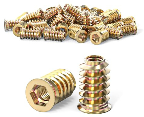ORTAVA skruvmutter M10 x 25 mm, 20 stycken gänginsats trä M10, gänginsatsmuttrar, galvaniserade sexkantiga gänginsatser för trämöbelsortiment