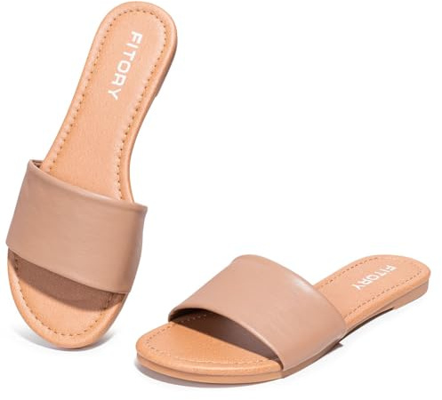 FITORY Women's Slide Sandals Fashion Round Toe with Classic Single Strap