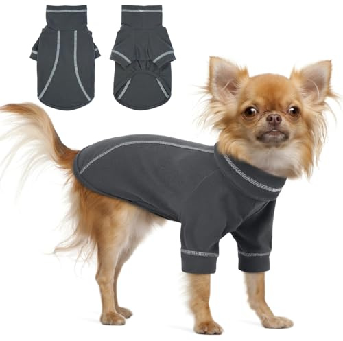 Hjumarayan Hundepullover Kleine Hunde - Dehnbarer Fleece Pullover Kleine Hund, Chihuahua Kleidung, Warm Rollkragen Hundepulli mit Beinen, Hunde Klamotten für Yorkshire Terrier, Dunkelgrau XS