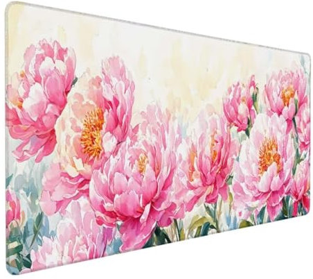 Mauspad XXL, Mauspad Blume Mauspad Groß Schreibtischunterlage, Mauspad Gaming Pfingstrose, WassXerdicht Mouse Pad, Genähte Kanten Mit Anti-Rutsch-Gummiboden, Geschenke für Männer 800x300x3mm DY-609