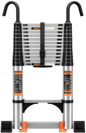 Telescoping Ladder,10.5FT Aluminum Multi-Purpose Collapsible Ladder with Stabilizers and Hooks,Jiashche Portable Extension Ladder for RV or Outdoor Work Silver,330lb Max Capacity