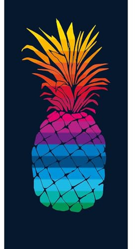 Alpes Blanc - Serviette de Plage XXL Ananas Multicolore sur Fond Noir 140x180 cm - Coton Jacquard, Confort Doux et spacieux