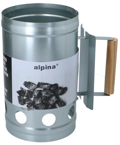 alpina Accendifuoco a carbone, Ø 16 x 27 cm, in metallo, con manico in legno, camino di accensione veloce per carbone e bricchette, accensione per barbecue a carbonella
