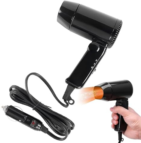 Mini Tragbarer Reise-Haartrockner - 12V Auto Haartrockner, Heiß Kalt Zusammenklappbar Reise Schwarz, Leicht, Tragbar, Schnell Trocknend Haartrockners Für Auto-Camping-Reisen, Entfroster