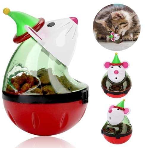 Confezione da 2 palline giocattolo natalizie per gatti, dispenser di cibo per topi per animali domestici, sfera di cibo per gatti coinvolgente