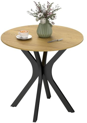 HOMCOM Esstisch Runder Küchentisch für 2 Personen 78 x 78 cm Naturholz | Esszimmertisch, Spider-Stahlgestell, Kaffeetisch, für Küche, Esszimmer und Wohnzimmer